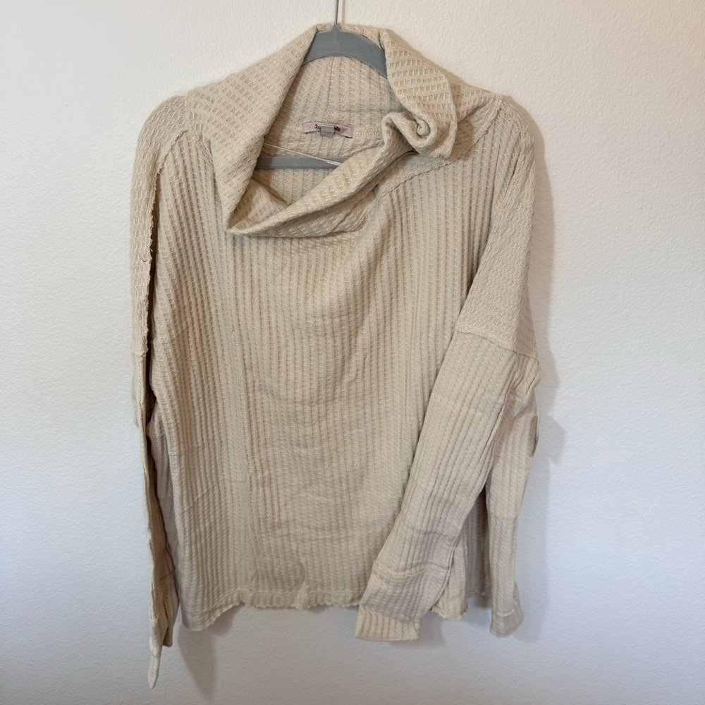 NWT FREE PEOPLE Cozy Cream Waffle Knit Cowl Neck Sweater